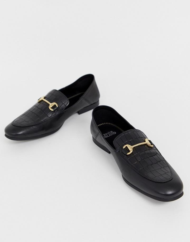 River Island Trodden Down Loafers In Black - Black