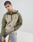 Penfield Pacjac Packable Overhead Hooded Jacket Raglan Contrast Sleeve In Green/navy - Green