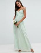 Asos Wedding Ruched Bardot Strap Maxi Dress - Green