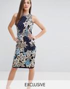 A Star Is Born Pencil Dress With Quilted Embroidery & Embellishment - Navy