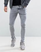 Asos Extreme Super Skinny Jeans With Abrasions Light Gray - Gray
