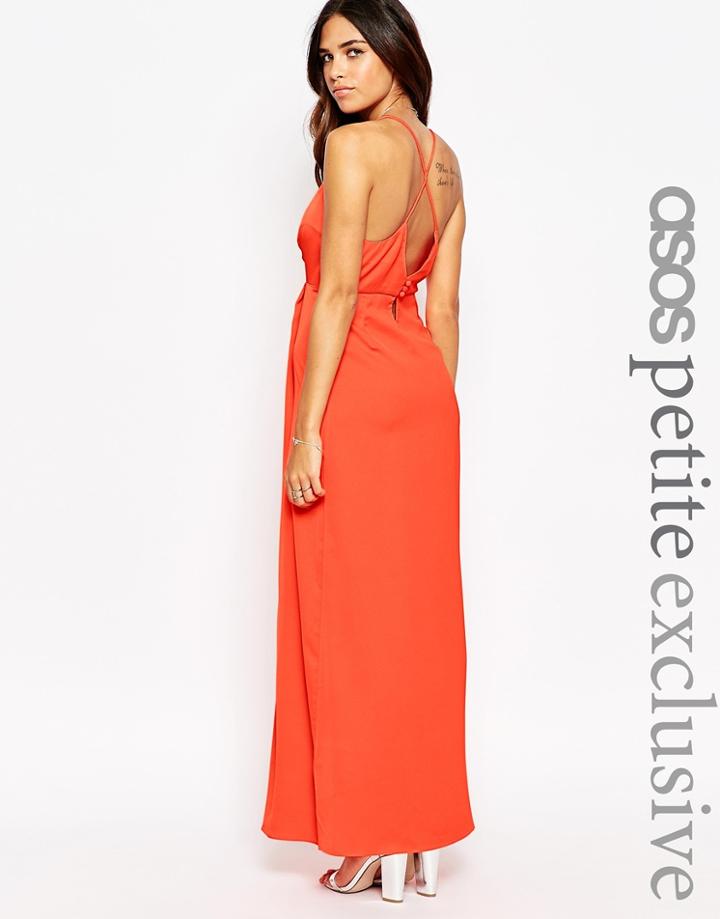Asos Petite Plunge Maxi Dress With Strappy Back - Orange
