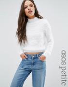 Asos Petite Sweater With High Neck In Fluffy Yarn - White