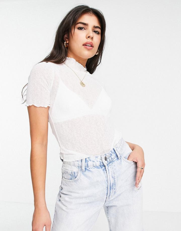 Pieces Short Sleeve Turtleneck Crop T Shirt In White