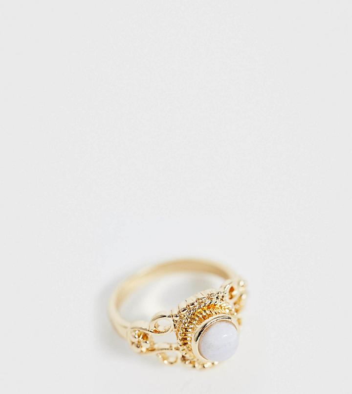 Reclaimed Vintage Inspired Ring With Faux Opal Stone Detail - Gold