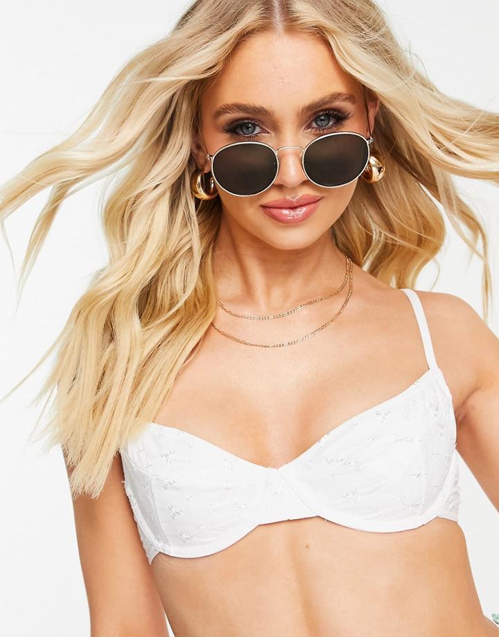 Missguided Broderie Underwire Bikini Top In White