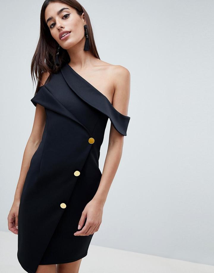 Asos Design Asymmetric Tux Mini Dress-black