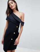 Asos Design Asymmetric Tux Mini Dress-black