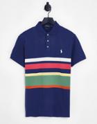 Polo Ralph Lauren Icon Logo Chest Multi Stripe Pique Polo In Navy