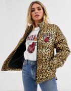 Nba Miami Heat Logo Leopard Print Padded Jacket-brown