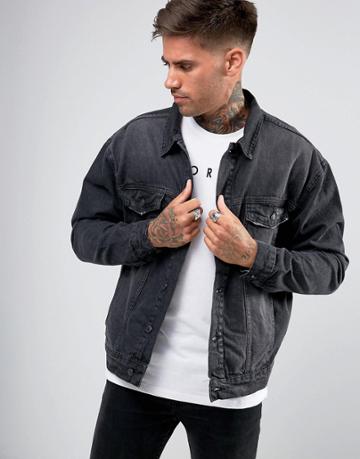 Yourturn Denim Jacket In Black - Black