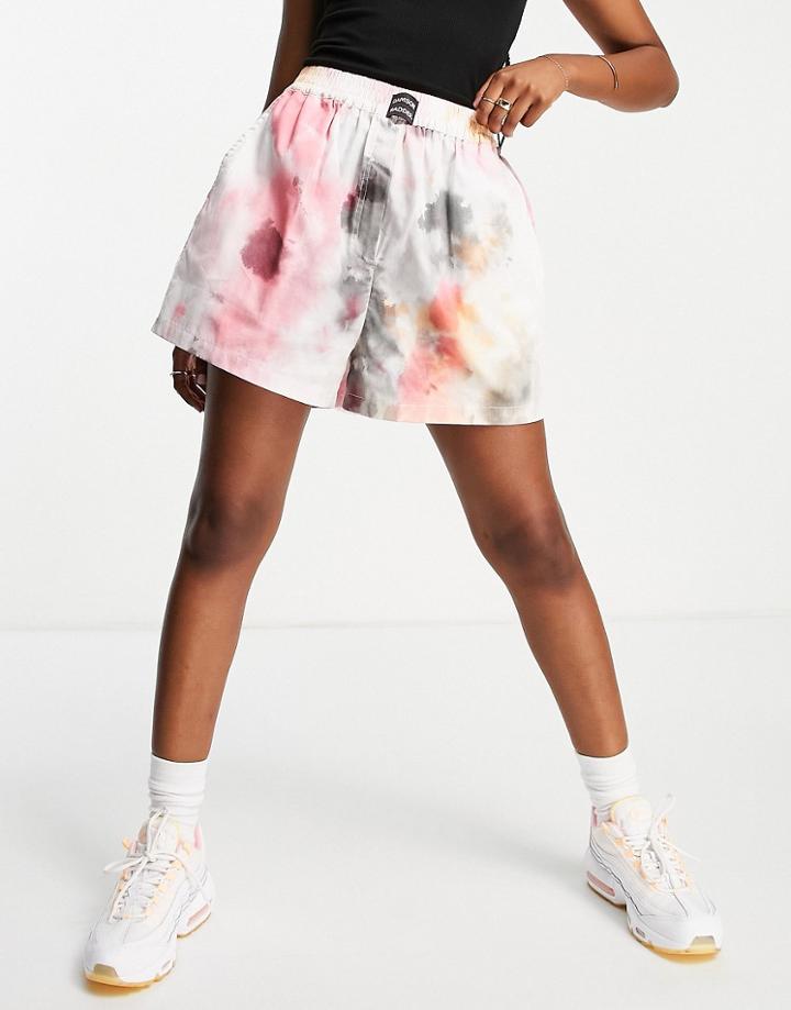 Damson Madder Organic Cotton High Waisted Shorts In Tie Dye - Part Of A Set-pink