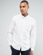 Esprit Slim Fit Long Sleeve Shirt With All Over Ditsy Print - White
