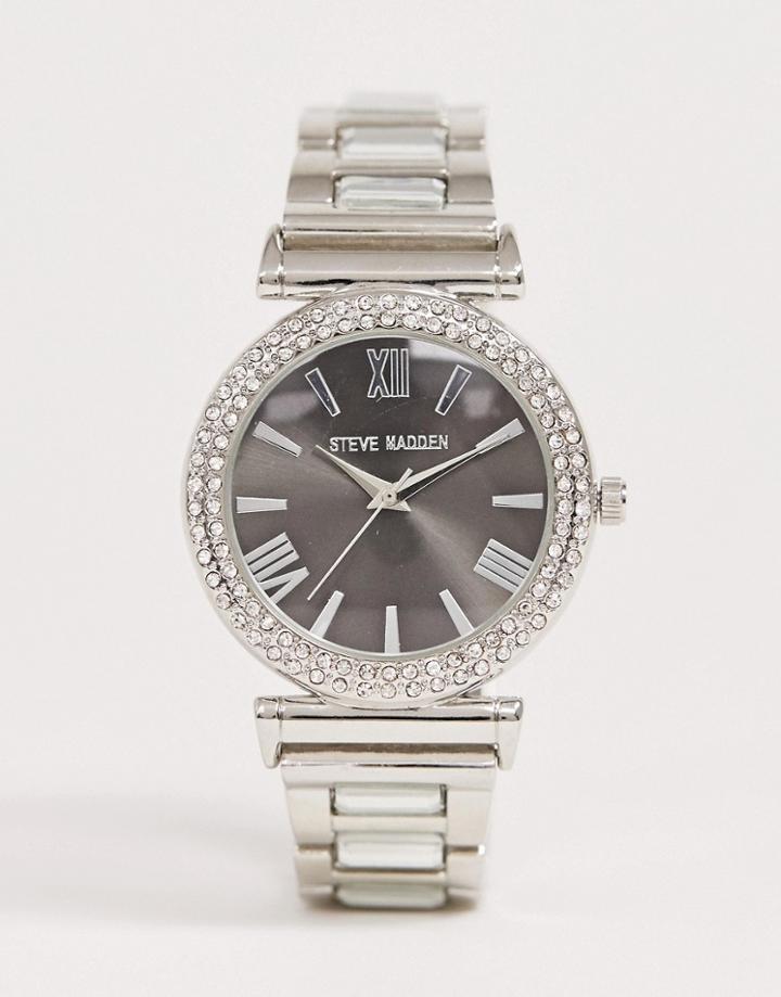 Steve Madden Womens Silver Plated Watch With Black Dial - Silver