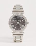 Steve Madden Womens Silver Plated Watch With Black Dial - Silver