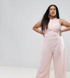Asos Curve Jumpsuit With Wrap Front And Tie Back - Pink