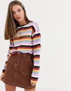 Daisy Street Long Sleeve T-shirt With California Embroidery In Retro Stripe-multi