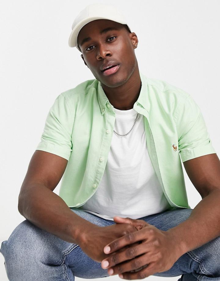 Polo Ralph Lauren Icon Logo Short Sleeve Oxford Shirt Slim Fit In Green