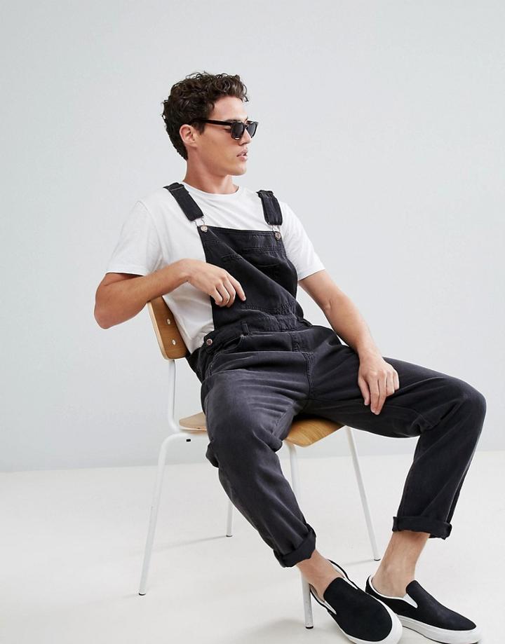 Dr Denim Loose Overalls - Black