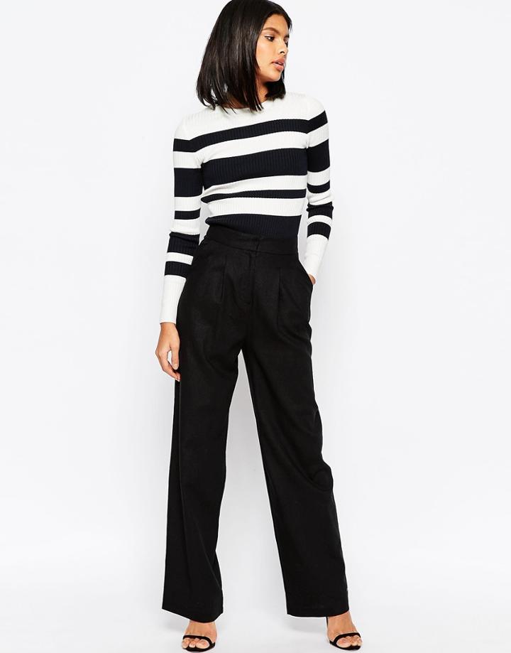Asos Wide Leg Pants In Linen - Black