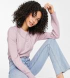 Asos Design Tall Sweater With Collar And Button Placket In Lilac-purple