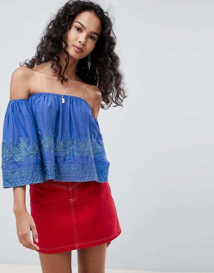 Qed London Off Shoulder Top - Blue