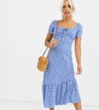 Asos Design Petite Exclusive Puff Sleeve Gingham Maxi Dress - Multi