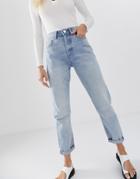 Asos Design Recycled Ritson Rigid Mom Jeans In Light Stone Wash Blue - Blue