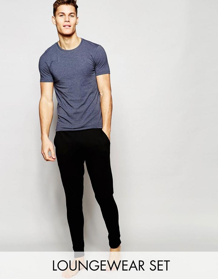 Asos Loungewear Muscle T-shirt And Skinny Joggers Set - Navy