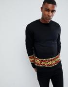 Asos Design Sweatshirt With Leopard Print - Black