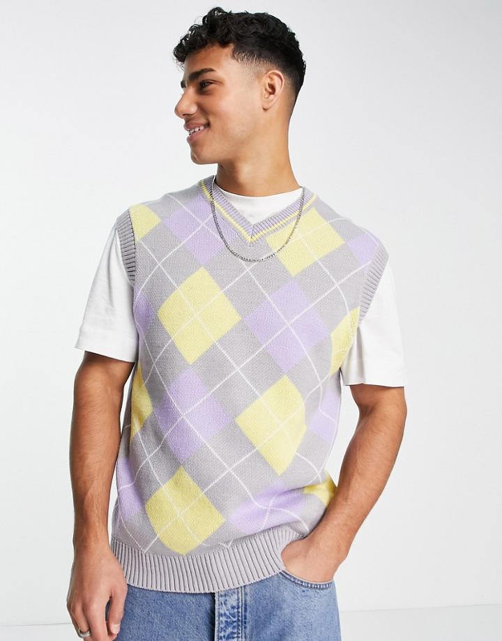 Jack & Jones Originals Argyle Vest In Gray-multi