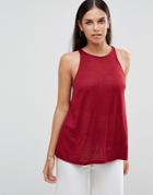 Ax Paris Split Back Tank Top - Wine