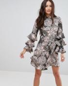 Influence Paisley Dress With Ruffle Sleeves - Multi