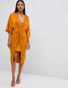 Asos Design Soft Jacquard Kimono Midi Dress - Orange