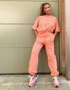 Asos Weekend Collective Coordinating Oversized T-shirt With Tonal Embroidery Logo In Coral-multi