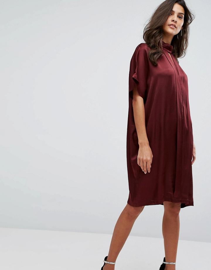 Y.a.s High Neck Satin Dress - Brown