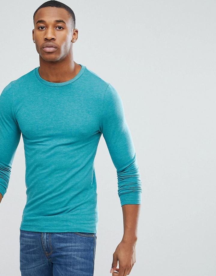 Asos Muscle Fit Long Sleeve T-shirt In Blue - Blue