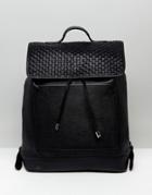 Asos Leather Backpack With Woven Front Panel Design - Black