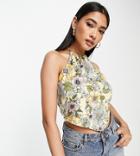 Vila Exclusive Hanky Halterneck Top In Pastel Retro Floral Print-multi