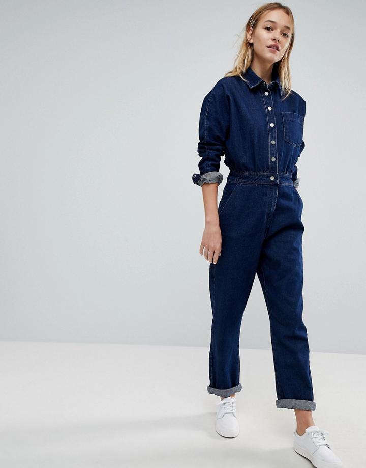 Asos Denim Batwing Jumpsuit In Indigo - Blue