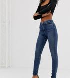 Asos Design Tall Ridley High Waisted Skinny Jeans In Extreme Dark Stonewash Blue - Blue