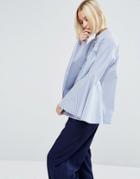 Asos White Shirt With Bell Sleeve In Stripe - Multi