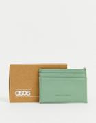 Asos Design Faux Leather Cardholder In Pale Green