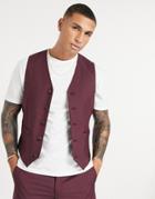 Asos Design Slim Suit Vest In Burgundy-grey