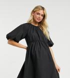 Asos Design Maternity Cotton Poplin Smock Mini Dress In Black