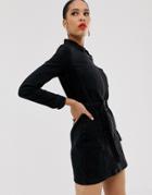 Bershka Denim Shirt Dress In Black
