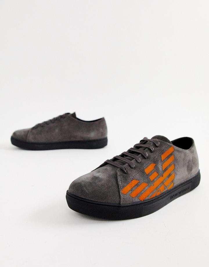 Emporio Armani Contrast Logo Suede Sneakers In Gray