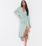 John Zack Tall Textured Ruched Midi Dress In Mint Zebra Print-green