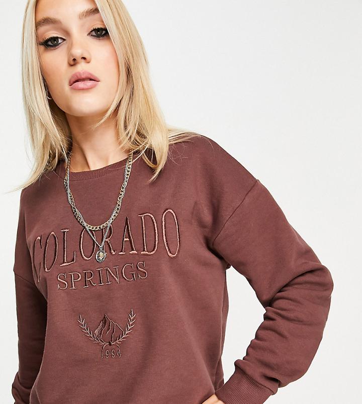 Stradivarius Organic Cotton Varsity Colorado Sweatshirt In Chocolate - Part Of A Set-brown