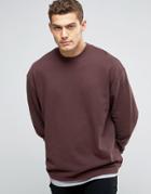 Asos Oversized Sweatshirt With T-shirt Hem In Burgundy - Red